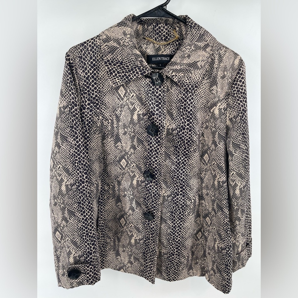 Ellen Tracy Beige Black Snakeskin Python Print Ja… - image 2
